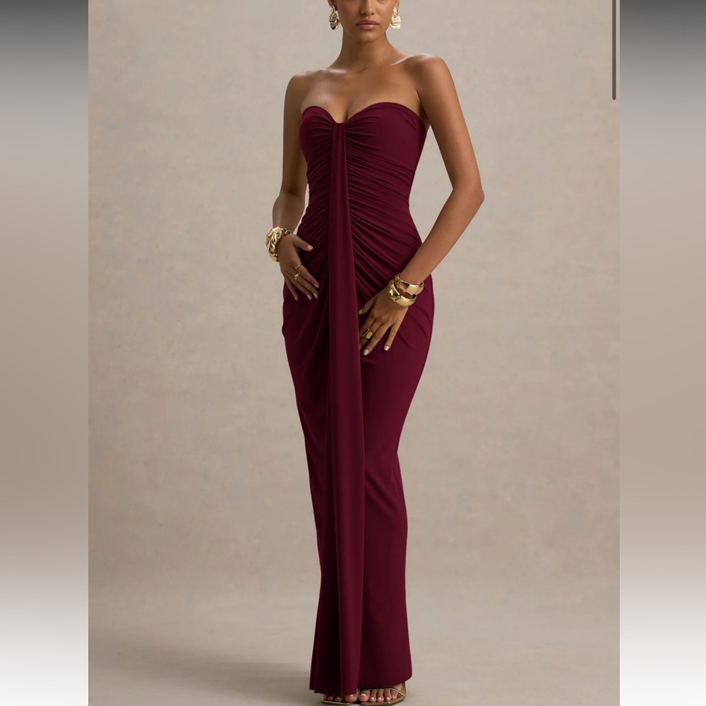 Ali Burgundy Sweetheart Ruched Wrap Maxi Dress